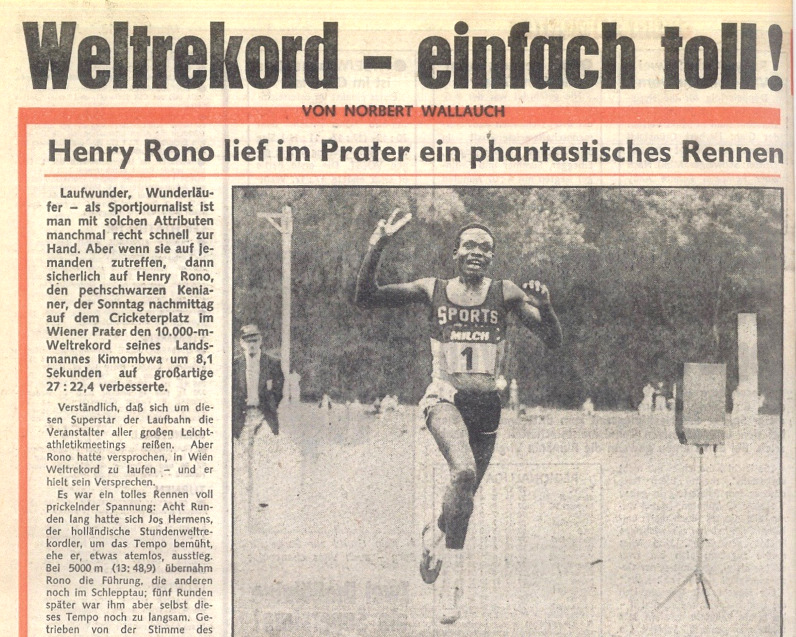 Artikel in der Kronen Zeitung vom 12. Juni 1978 über Henry Ronos Weltrekordlauf