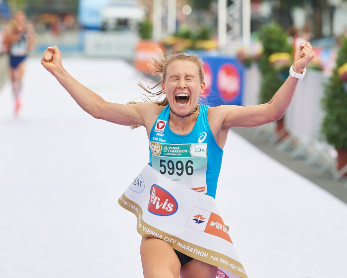 Julia Mayer glänzte mit ÖLV-Rekord beim Vienna 10K. Bild: VCM / Leo Hagen