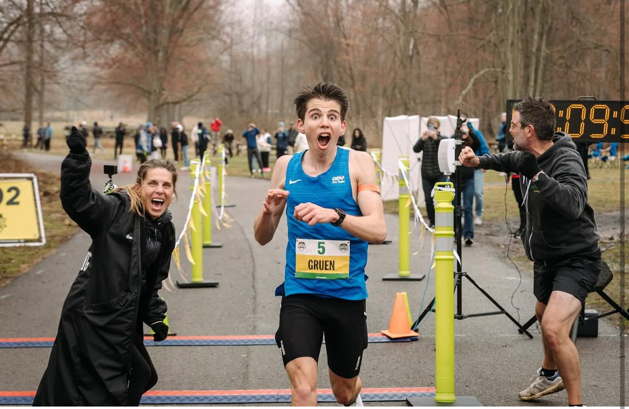 Aaron Gruen breaking 2:10 in March 2025. Picture: Julie Porter